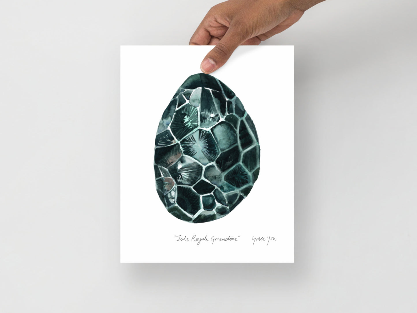 ART PRINT || "Isle Royale Greenstone" (ver. Green) in watercolor and gouache // State Gemstone of Michigan, Chlorastrolite