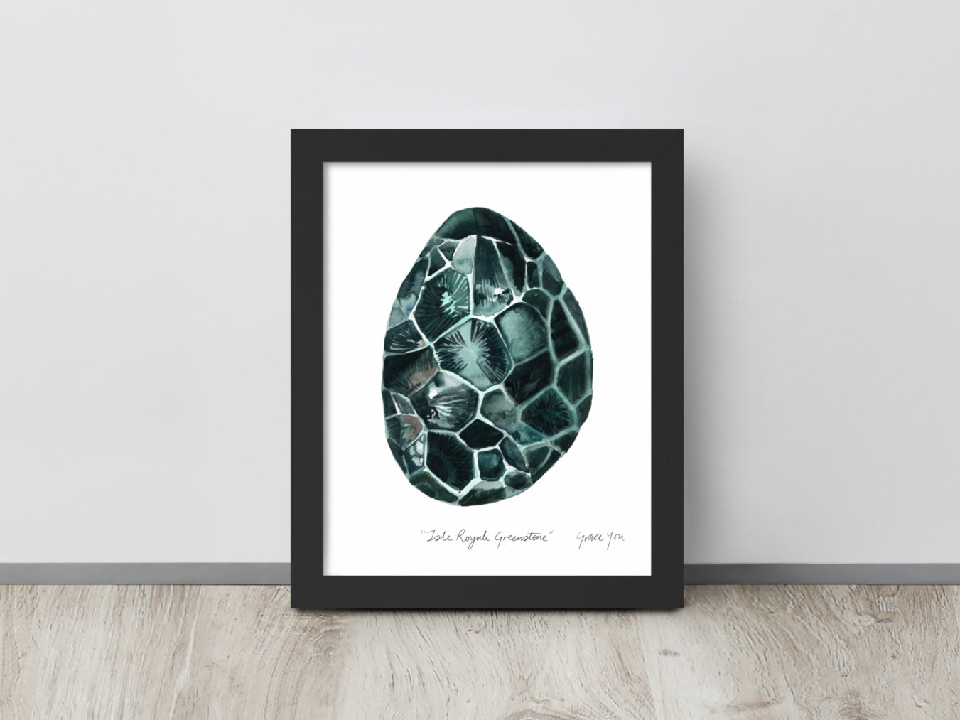 ART PRINT || "Isle Royale Greenstone" (ver. Green) in watercolor and gouache // State Gemstone of Michigan, Chlorastrolite