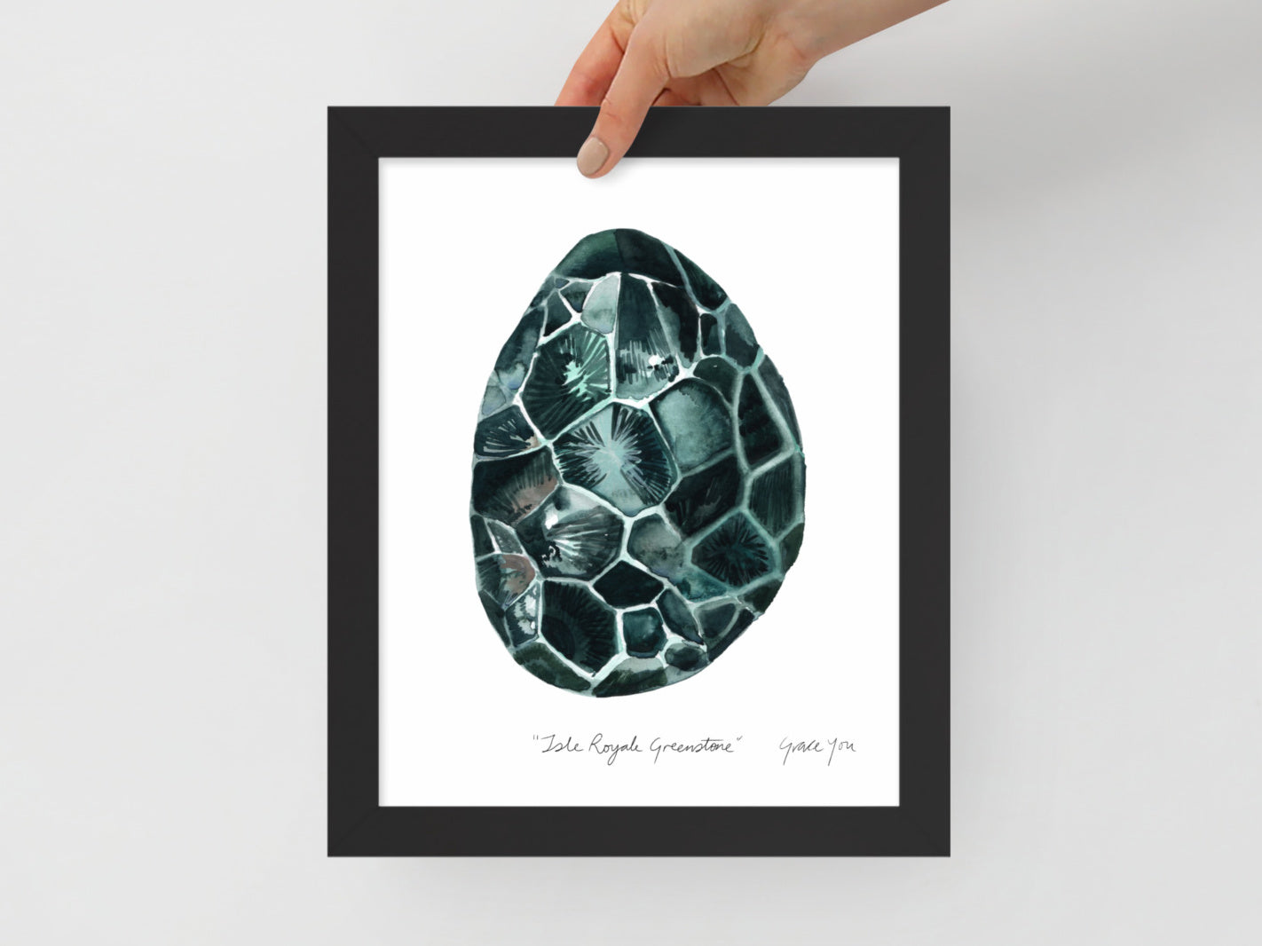 ART PRINT || "Isle Royale Greenstone" (ver. Green) in watercolor and gouache // State Gemstone of Michigan, Chlorastrolite
