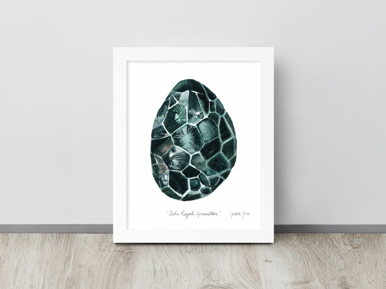 ART PRINT || "Isle Royale Greenstone" (ver. Green) in watercolor and gouache // State Gemstone of Michigan, Chlorastrolite