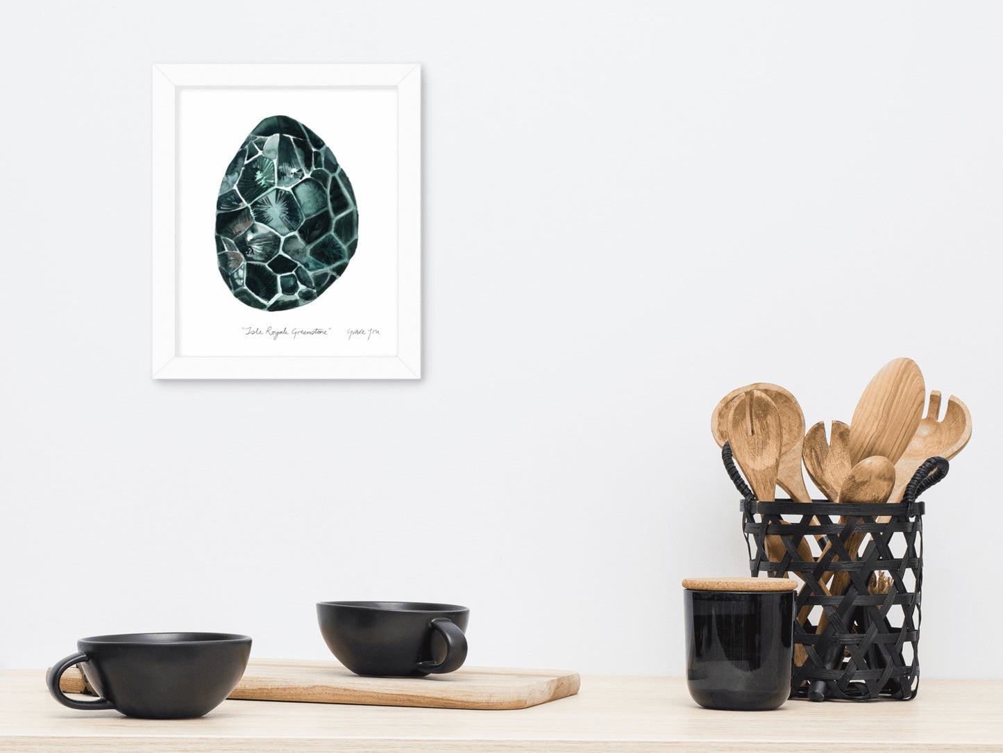 ART PRINT || "Isle Royale Greenstone" (ver. Green) in watercolor and gouache // State Gemstone of Michigan, Chlorastrolite