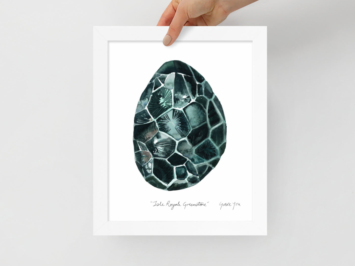ART PRINT || "Isle Royale Greenstone" (ver. Green) in watercolor and gouache // State Gemstone of Michigan, Chlorastrolite