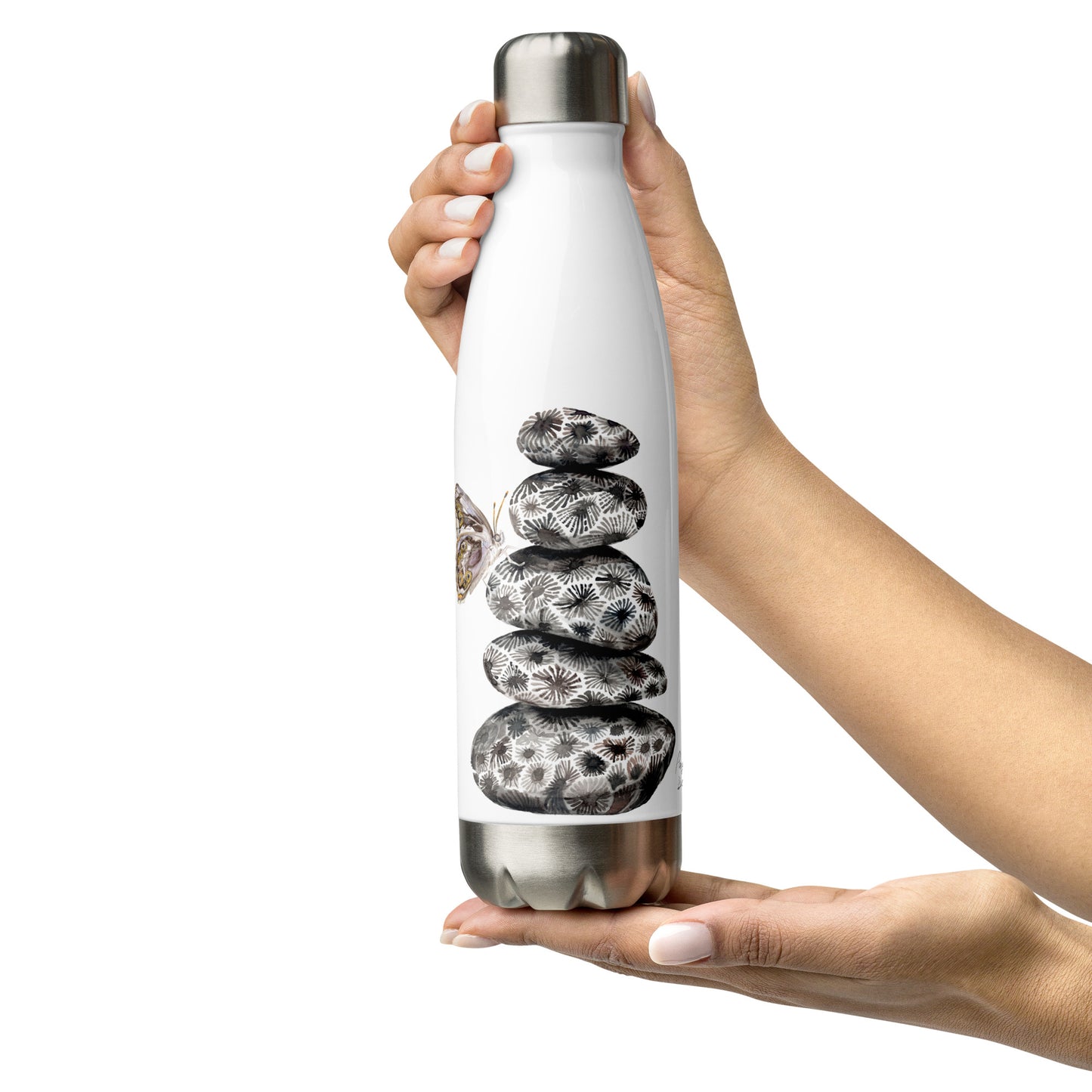 Petoskey Cairn with Michigan Butterflies || Stainless Steel Water Bottle