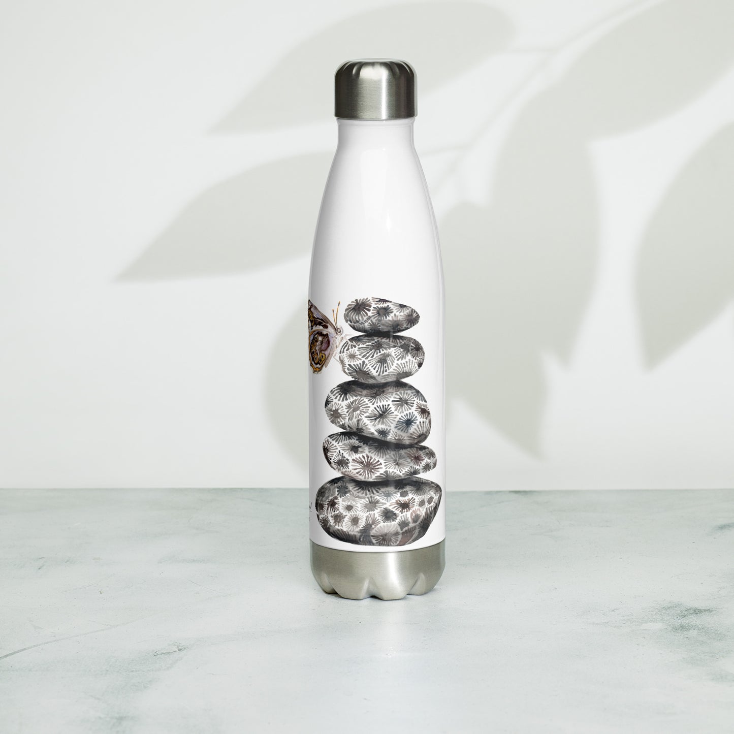 Petoskey Cairn with Michigan Butterflies || Stainless Steel Water Bottle