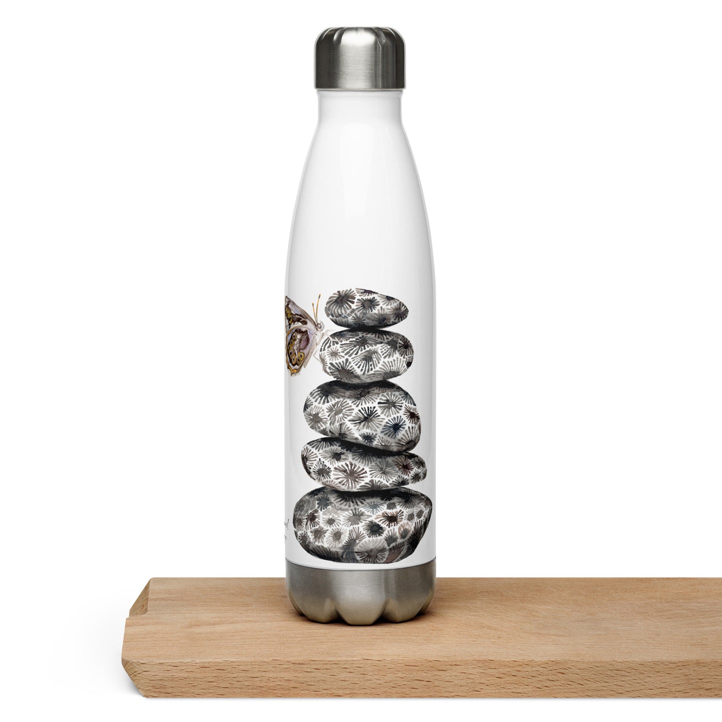 Petoskey Cairn with Michigan Butterflies || Stainless Steel Water Bottle