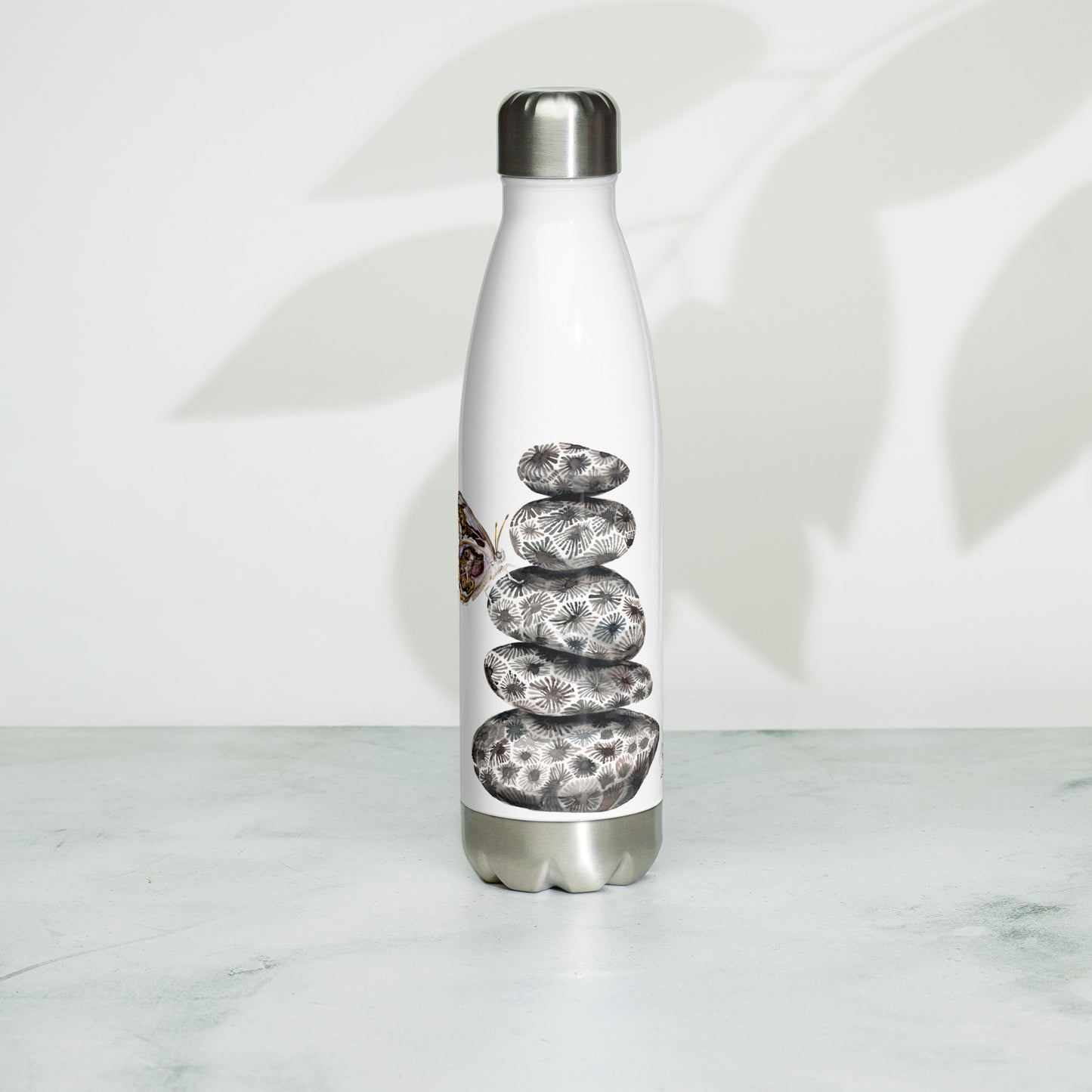 Petoskey Cairn with Michigan Butterflies || Stainless Steel Water Bottle