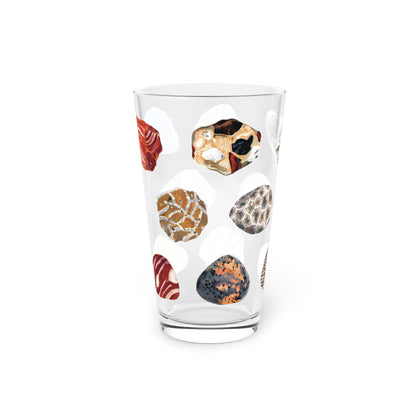 Pint Glass, 16oz || feat. 14 Michigan Stones