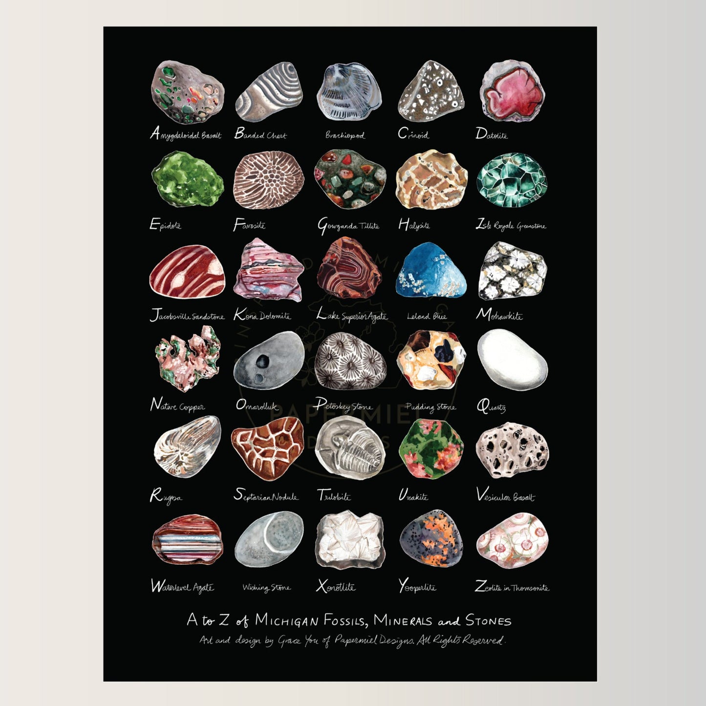 Art Print || "A to Z of Michigan Fossils, Minerals and Stones"