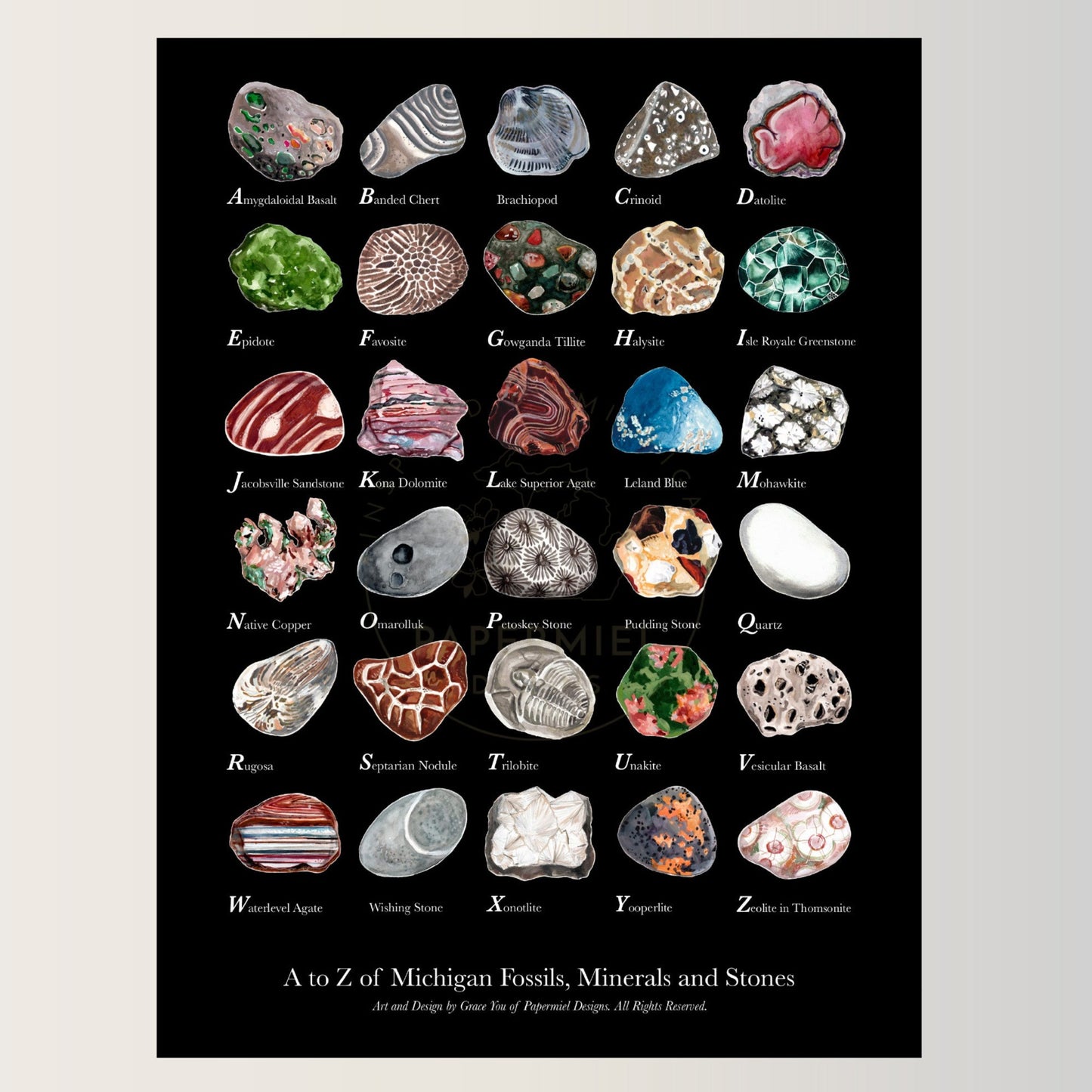 Art Print || "A to Z of Michigan Fossils, Minerals and Stones"