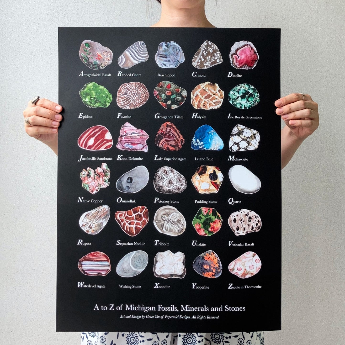 Art Print || "A to Z of Michigan Fossils, Minerals and Stones"