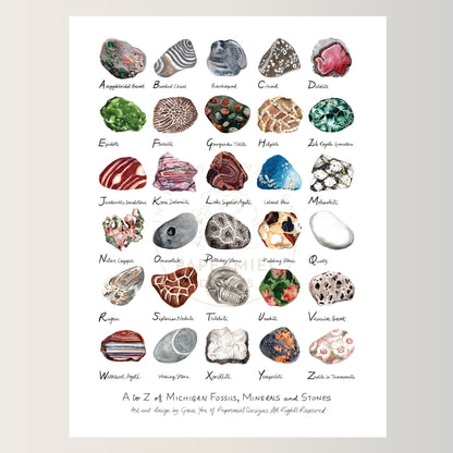 Art Print || "A to Z of Michigan Fossils, Minerals and Stones"