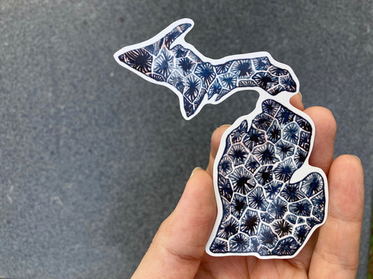 Michigan Sticker, Go Blue! Petoskey Michigan Map, Christmas Stocking Stuffer, Watercolor Decal, Michigan Map, Michigan Art