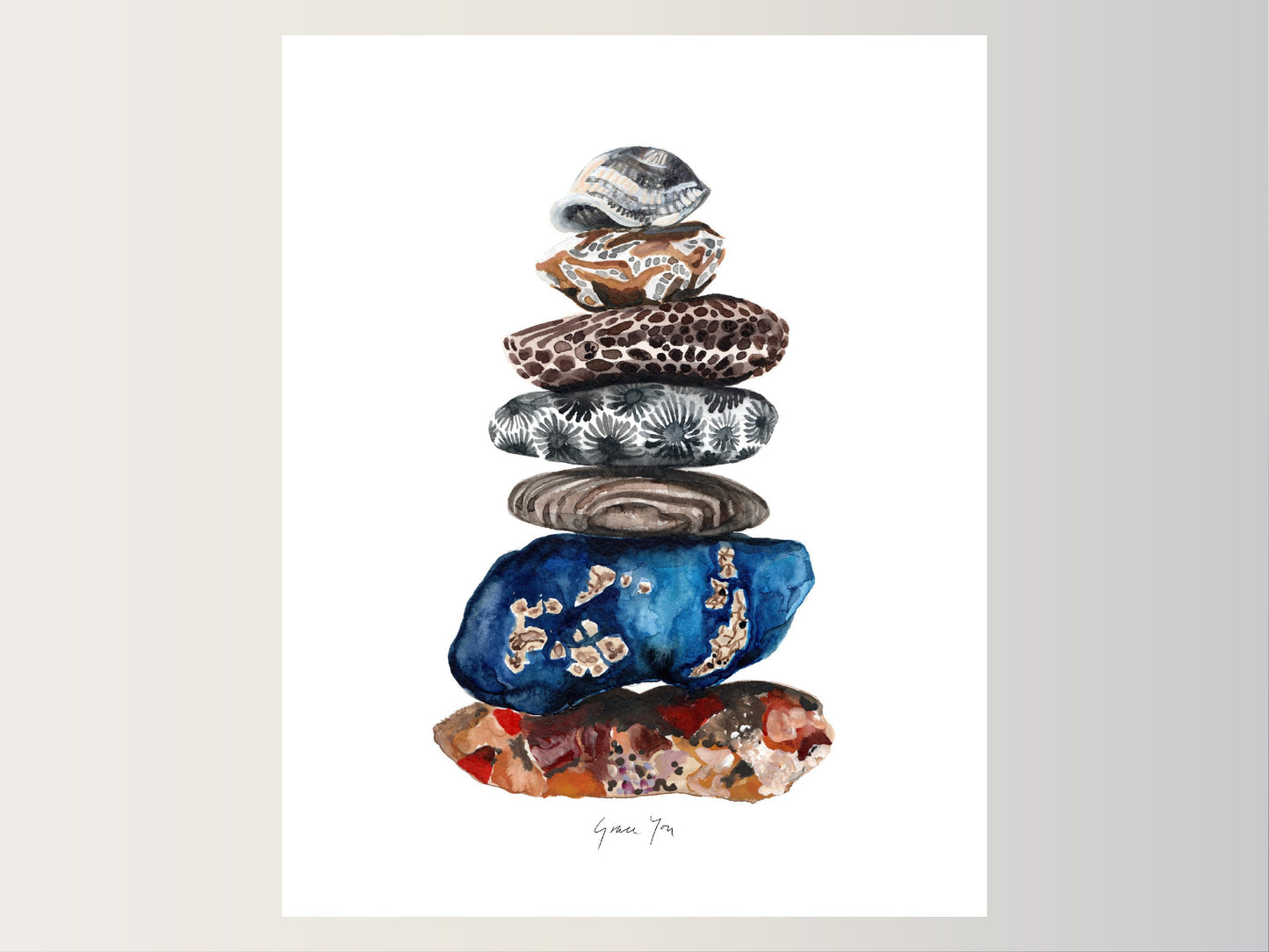 ART PRINT || Michigan Cairn, Balanced Michigan Stones & Fossils