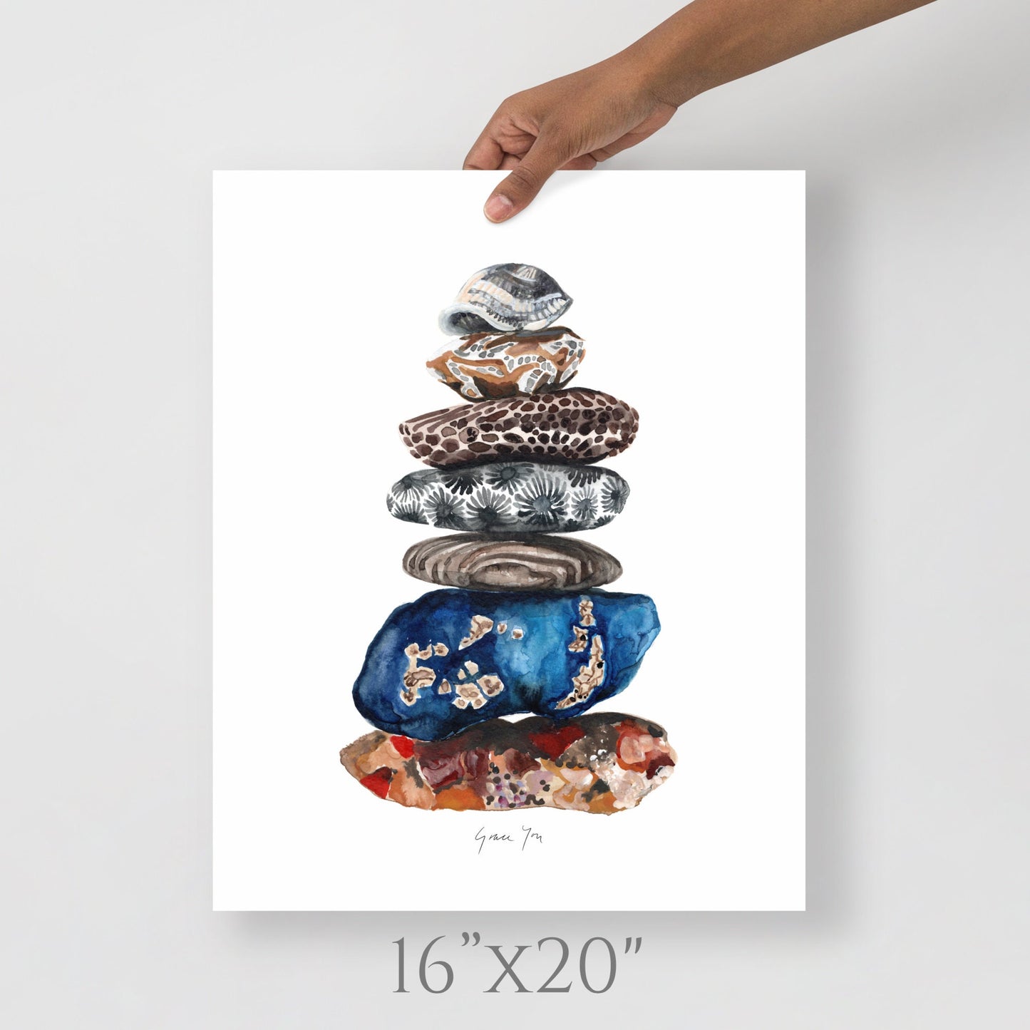 ART PRINT || Michigan Cairn, Balanced Michigan Stones & Fossils