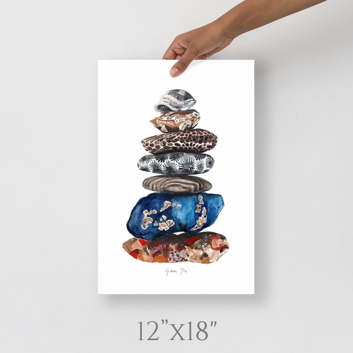 ART PRINT || Michigan Cairn, Balanced Michigan Stones & Fossils